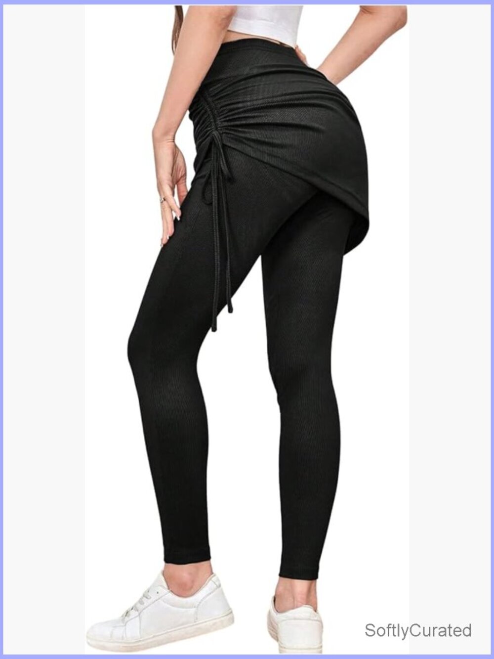 High Waisted Skirted Leggings Ruched Drawstring 2 in 1 Yoga Pants